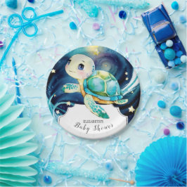 Plato De Papel Baby Shower de tortuga dulce encantada