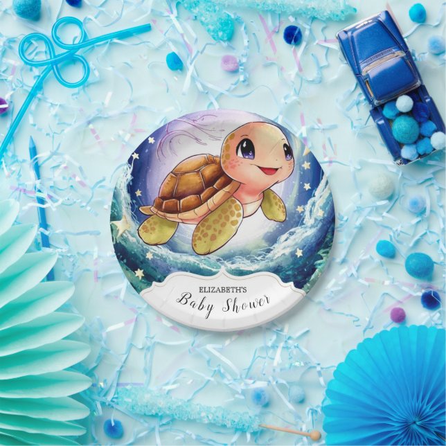 Plato De Papel Baby Shower de tortuga simple (Fiesta)