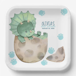 Plato De Papel Baby Shower de Triceratops Dinosaur Boy