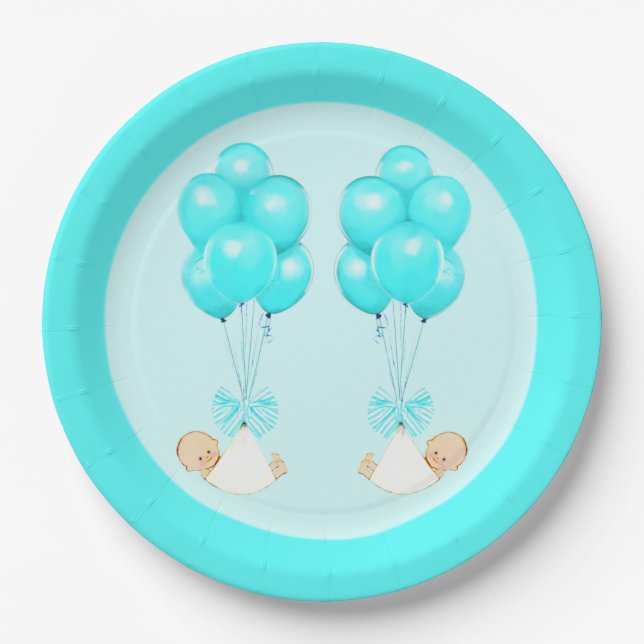 Plato De Papel Baby Shower de Twin Boys (Anverso)
