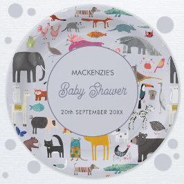 Plato De Papel Baby Shower de un animal personalizado divertido