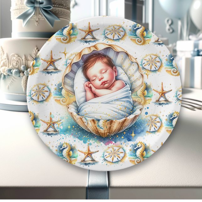 Plato De Papel Baby Shower de un chico de playa con temática cost (Subido por el creador)