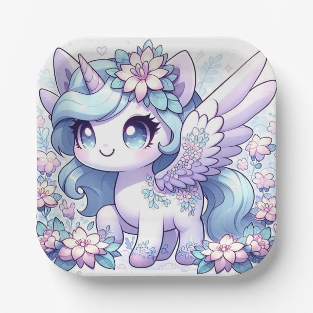 Plato De Papel Baby Shower de Unicorn chica (Anverso)