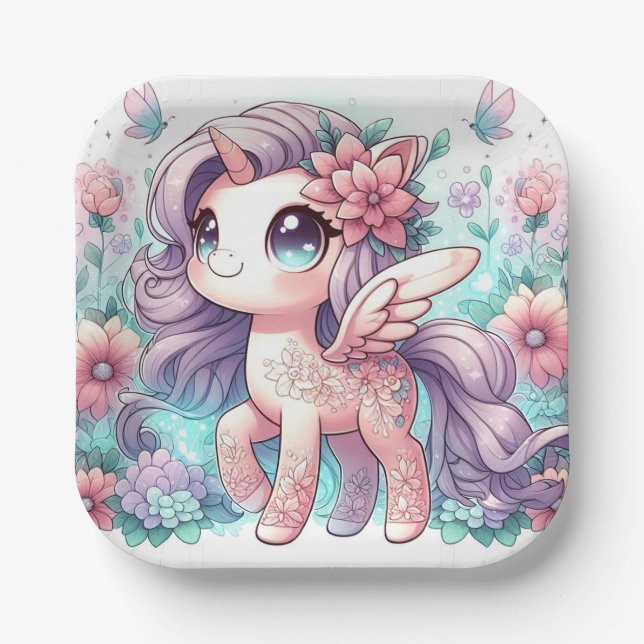 Plato De Papel Baby Shower de Unicorn, dulce personalizado (Anverso)