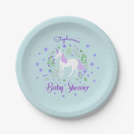 Plato De Papel Baby Shower de Unicorn PurpleAqua personalizado