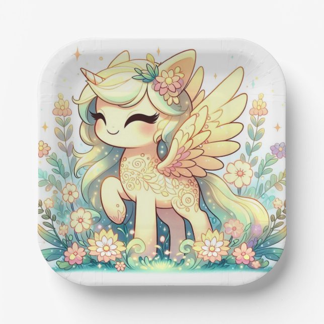 Plato De Papel Baby Shower de unicornio elegante (Anverso)