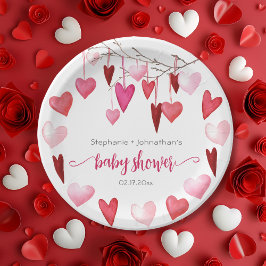 Plato De Papel Baby Shower de Valentine Pink Hearts