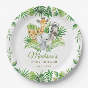 Plato De Papel Baby Shower de vegetación de Safari Animal de la S