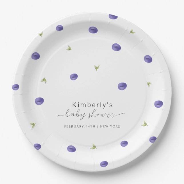 Plato De Papel Baby Shower de verano acuarela azul (Anverso)