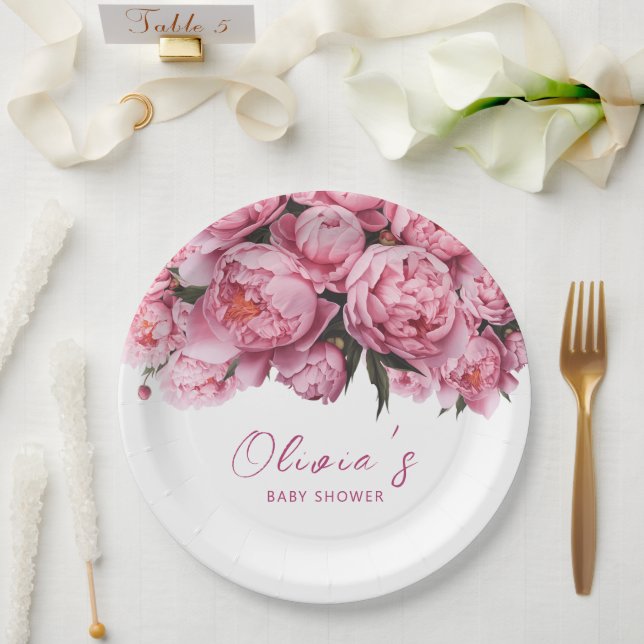 Plato De Papel Baby Shower de verano de Peonies Rosados (Boda)