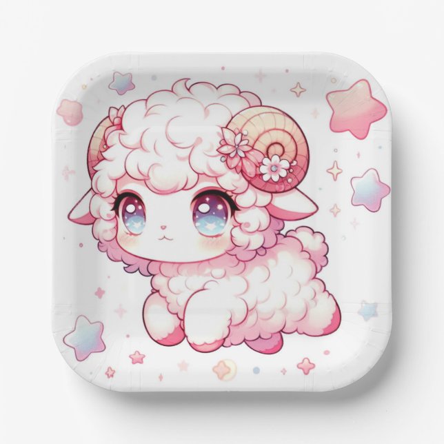 Plato De Papel Baby Shower de Whimsy Sheep (Anverso)