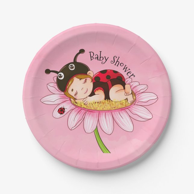Plato De Papel Baby Shower de Whimy Little Ladybug (Anverso)