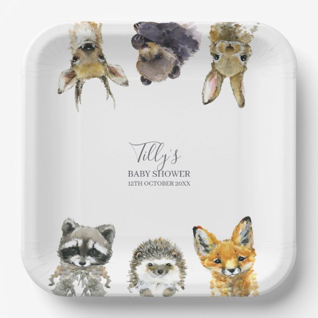 Plato De Papel Baby Shower de Woodland Animals (Anverso)