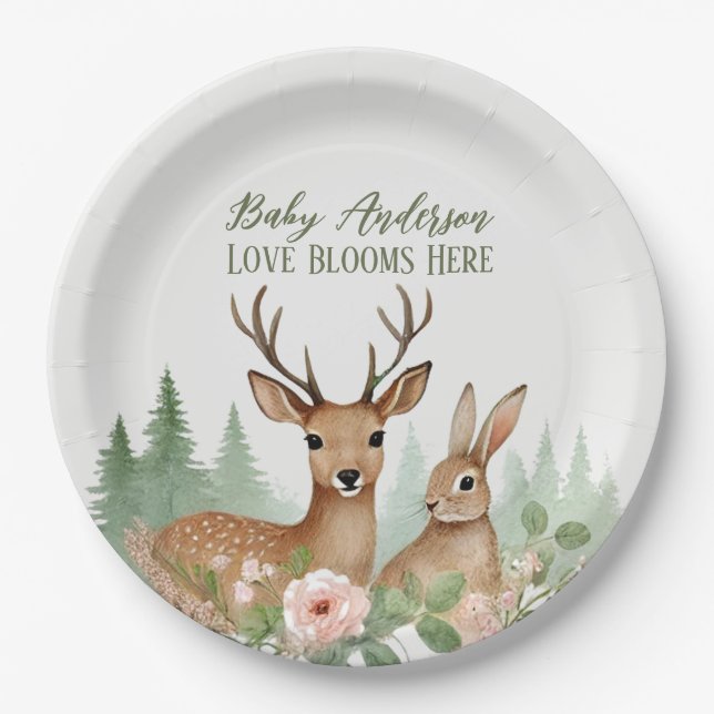 Plato De Papel Baby Shower de Woodland Animals (Anverso)