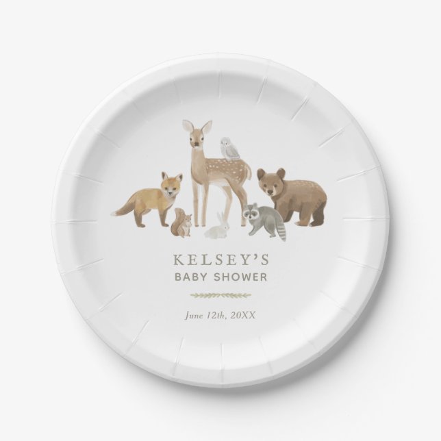 Plato De Papel Baby Shower de Woodland Animals (Anverso)