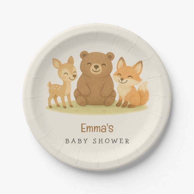 Plato De Papel Baby Shower de Woodland Animals (Anverso)