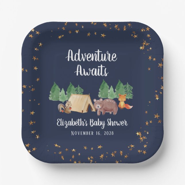 Plato De Papel Baby Shower de Woodland Animals (Anverso)