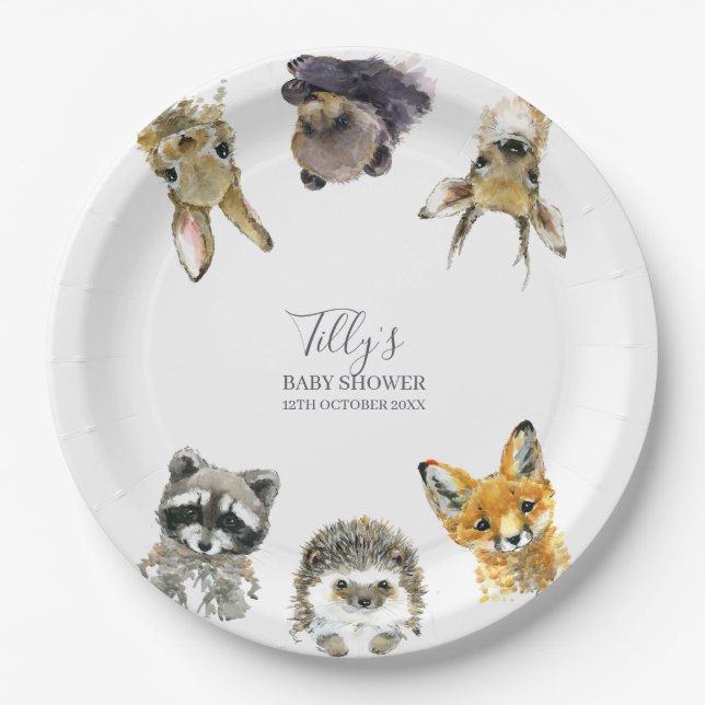 Plato De Papel Baby Shower de Woodland Animals (Anverso)