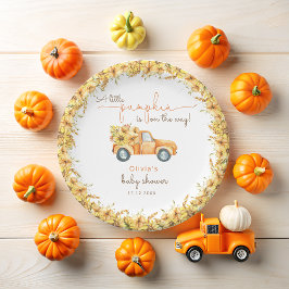 Plato De Papel Baby Shower del camión de calabaza de otoño