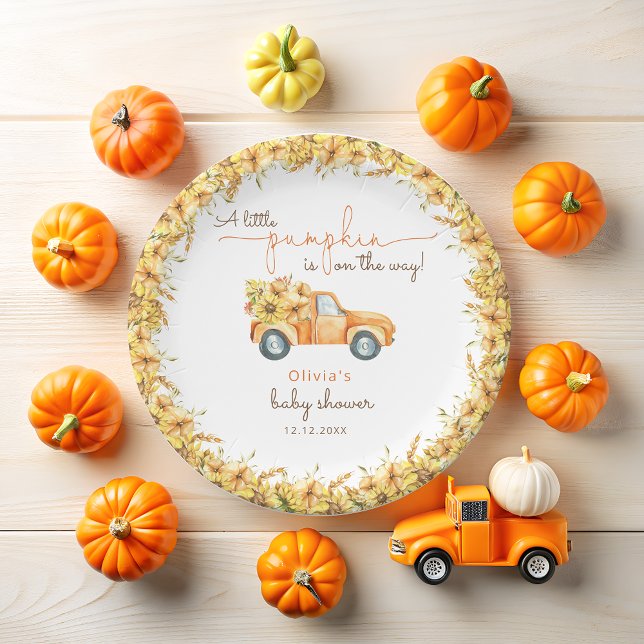 Plato De Papel Baby Shower del camión de calabaza de otoño (Subido por el creador)