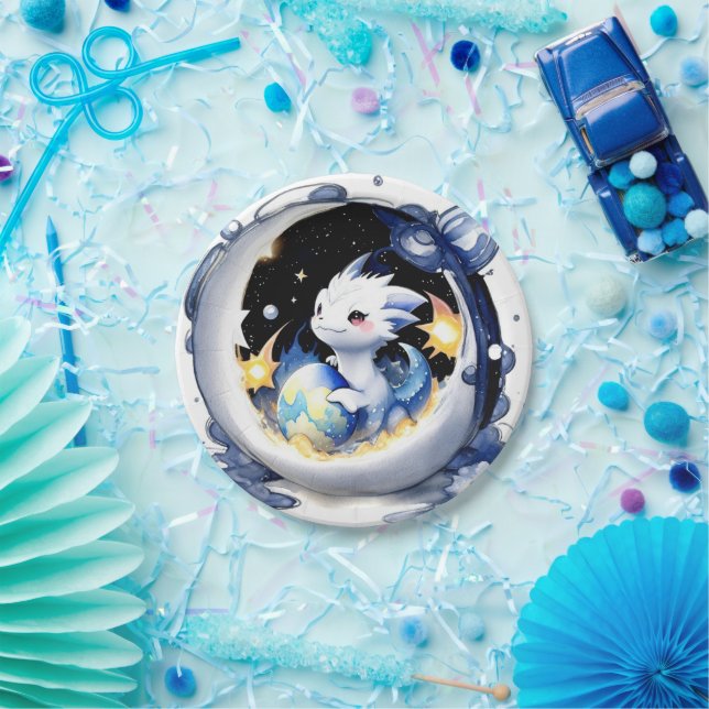 Plato De Papel Baby Shower del dragón místico (Fiesta)