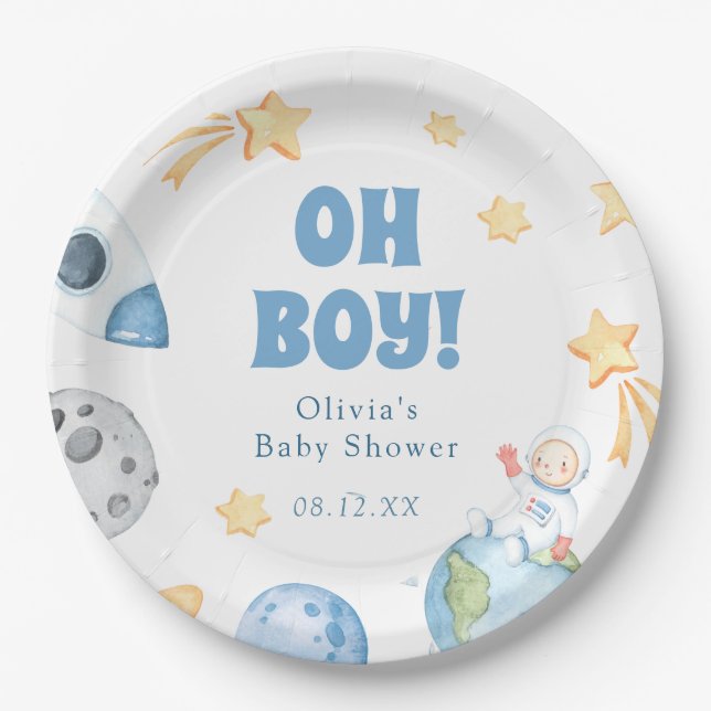 Plato De Papel Baby Shower del espacio ultraterrestre (Anverso)