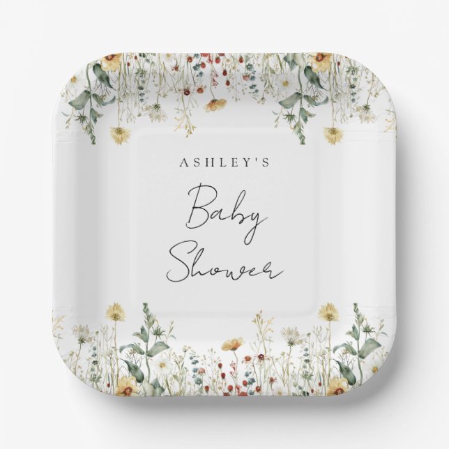 Plato De Papel Baby Shower del estadio Summer Wildflower (Anverso)