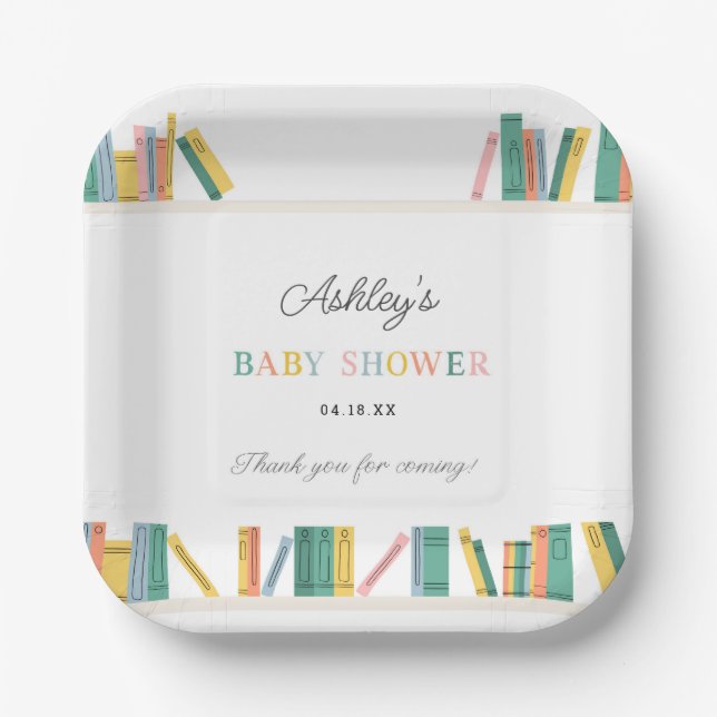 Plato De Papel Baby Shower del libro de historias sobre temas (Anverso)