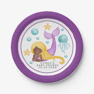 Plato De Papel Baby Shower del Océano Mermaid Africano