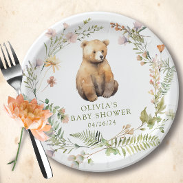 Plato De Papel Baby Shower del oso delgado de la naturaleza