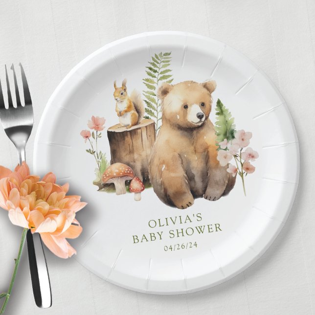Plato De Papel Baby Shower del oso delgado de la naturaleza (Subido por el creador)
