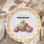 Plato De Papel Baby Shower del parche de calabaza para disco<br><div class="desc">Celebre su ducha de bebé con un toque de glam vintage y calor otoñal utilizando nuestras placas de papel Baby Shower de parche para Calabaza Disco. Perfecto para degustar deliciosos platos en su fiesta, estos platos de papel combinan la energía de la discoteca con el ambiente rústico y acogedor de...</div>