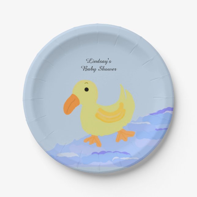 Plato De Papel Baby Shower del pato amarillo (Anverso)