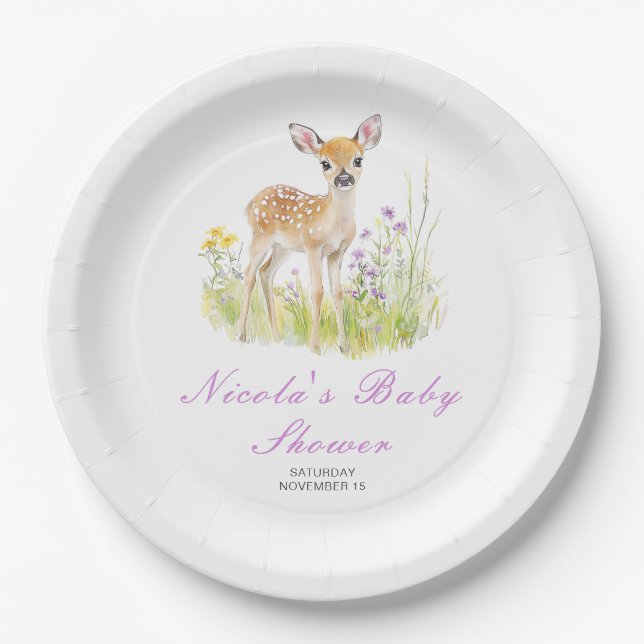 Plato De Papel Baby Shower del venado de primavera (Anverso)