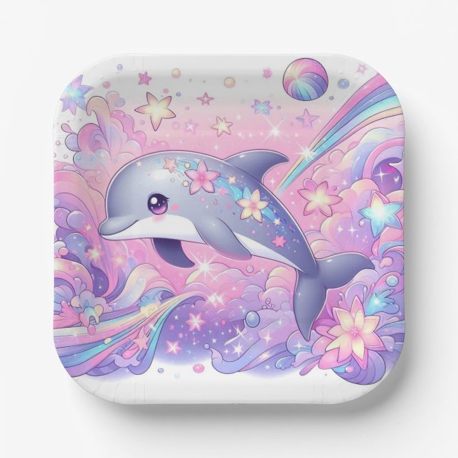 Plato De Papel Baby Shower delfín moderno (Anverso)