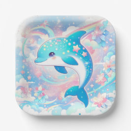 Plato De Papel Baby Shower delfín simple