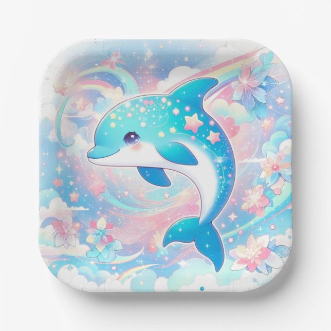 Plato De Papel Baby Shower delfín simple (Anverso)