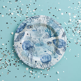 Plato De Papel Baby Shower Dreamy Blue Under Sea