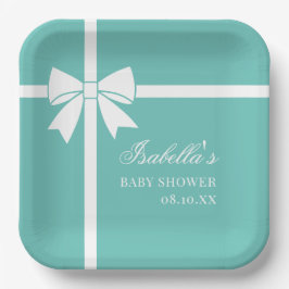 Plato De Papel Baby Shower Elegante De Cinta Azul Y Blanco Verde 