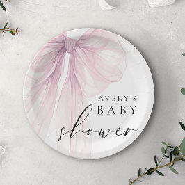 Plato De Papel Baby Shower Elegante de Lazo Rosa