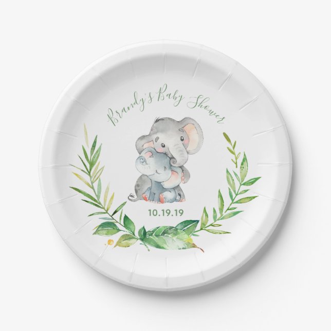 Plato De Papel Baby Shower Elephant Zoo Jungle Animals (Anverso)