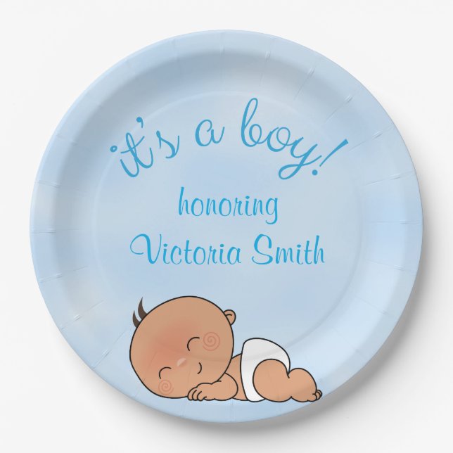 Plato De Papel Baby Shower es un bebé del muchacho (Anverso)