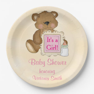Plato De Papel Baby Shower es un oso de peluche del chica