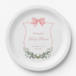 Plato De Papel Baby Shower Escudo de Eucaliptus Bow Elegante Rosa