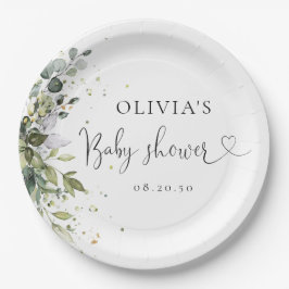 Plato De Papel Baby Shower Eucalyptus Floral Greenery