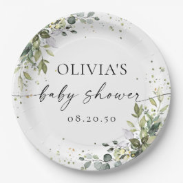 Plato De Papel Baby Shower Eucalyptus Floral Greenery