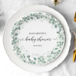 Plato De Papel Baby Shower Eucalyptus Greenery Boho Rustic