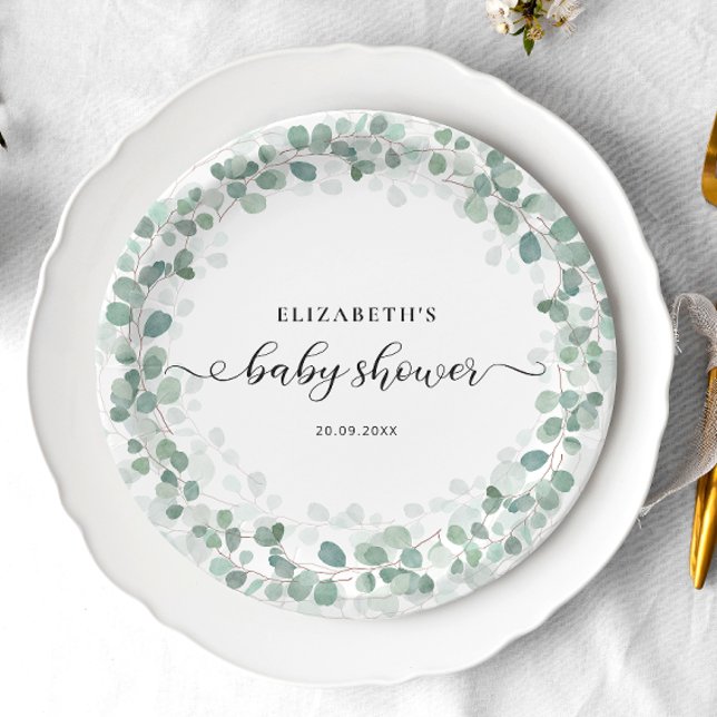 Plato De Papel Baby Shower Eucalyptus Greenery Boho Rustic (Subido por el creador)