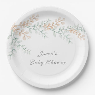 Plato De Papel Baby Shower Eucalyptus simple y elegante