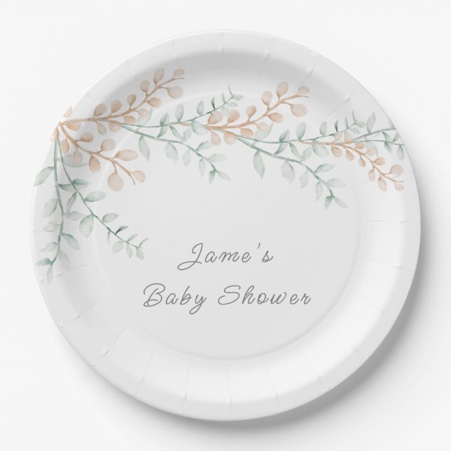 Plato De Papel Baby Shower Eucalyptus simple y elegante (Anverso)